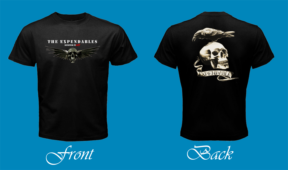 The EXPENDABLES Film Raven Crow Skull Stallone Black T-Shirt | Tee