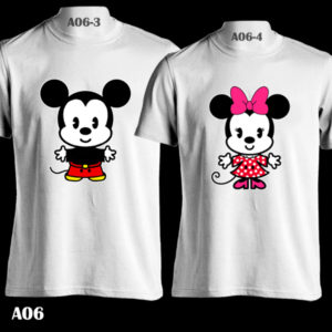 A06 - Mickey & Minnie Mouse Cute - White Tee (K)
