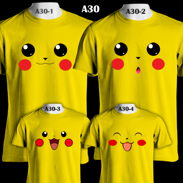 Pikachu Face Pokemon Cute A30 Couple Tee Color Family T Shirt Tee Space Custom